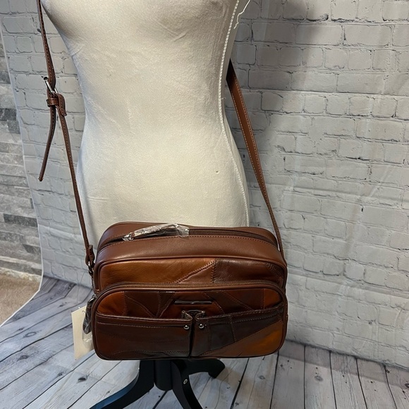 BOHO Brown Patchwork Faux Leather Shoulder Purse - Picture 6 of 9